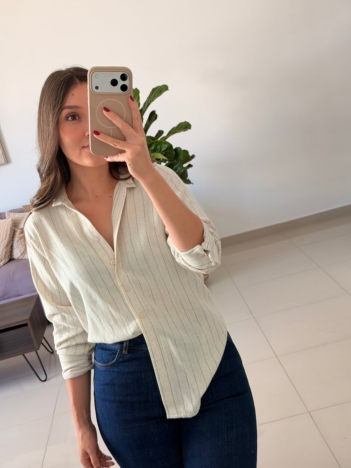 CAMISERA AMALFI RAYAS BEIGE