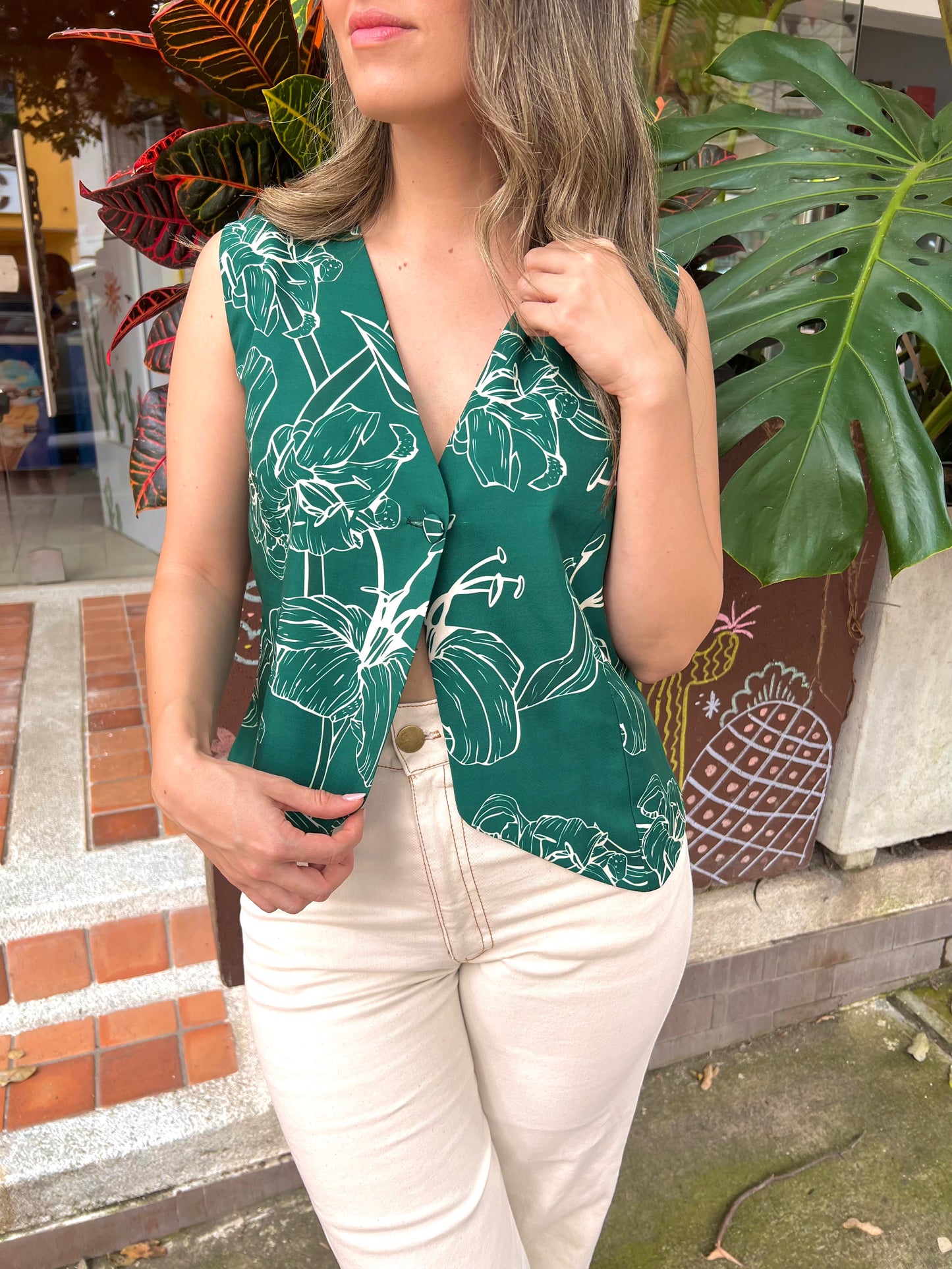CHALECO GRECIA ESTAMPADO VERDE