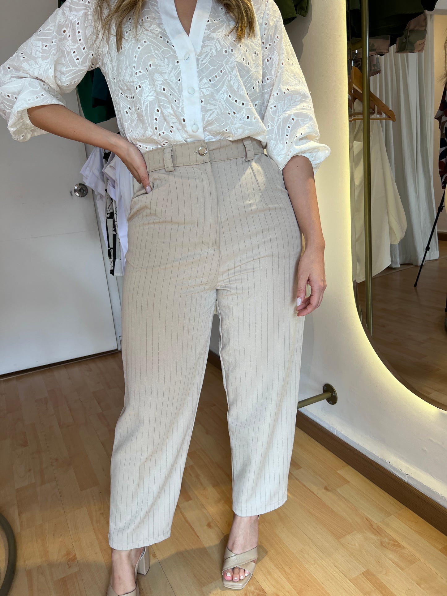 PANTALON VENECIA BEIGE RAYA TIZA