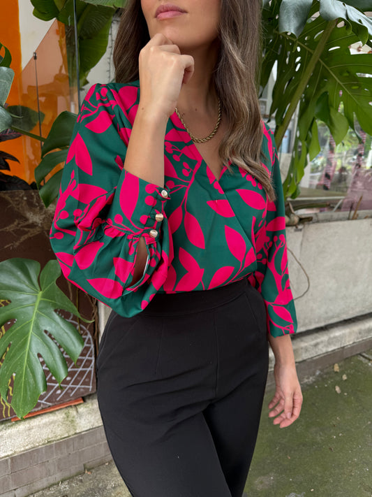 BLUSA CRUZADA VERDE FUSIA