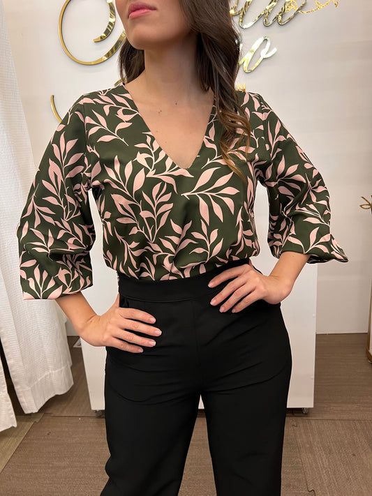 BLUSA EMILIA ESTAMPADA VERDE ROSA