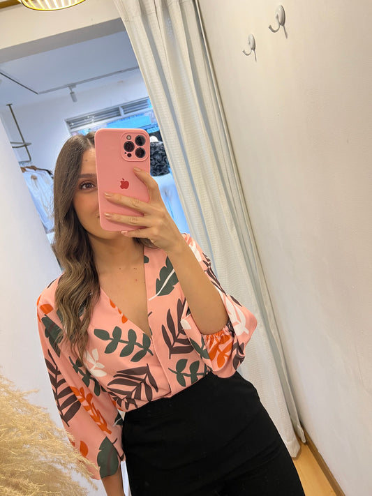 BLUSA CRUZADA ESTAMPADA ROSA