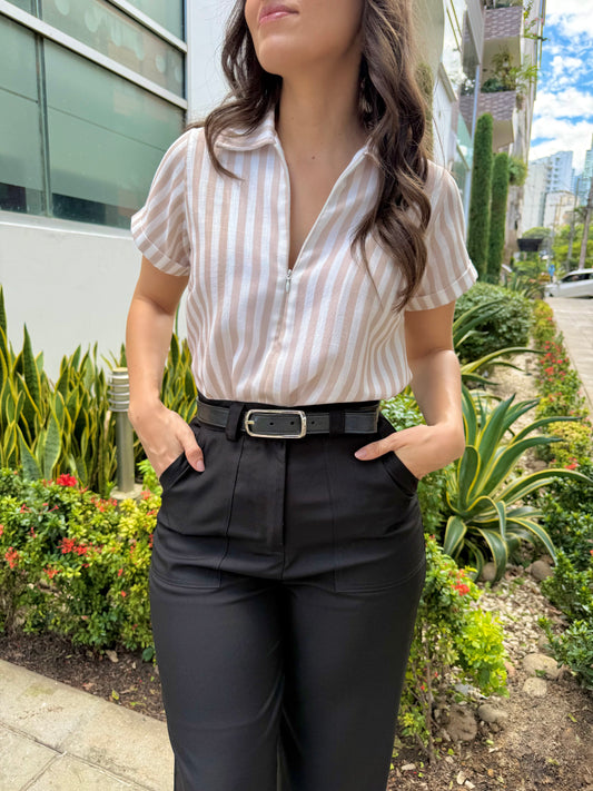BLUSA JULIETA RAYAS BEIGE BLANCO