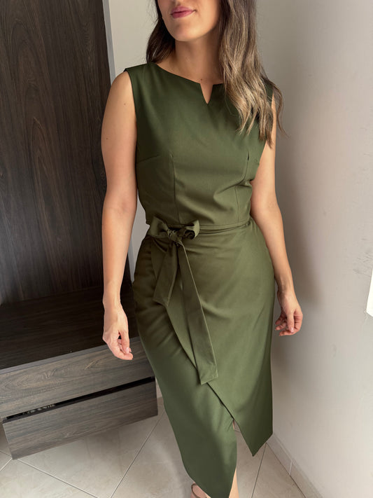 FALDA ROMA VERDE MILITAR MIDI