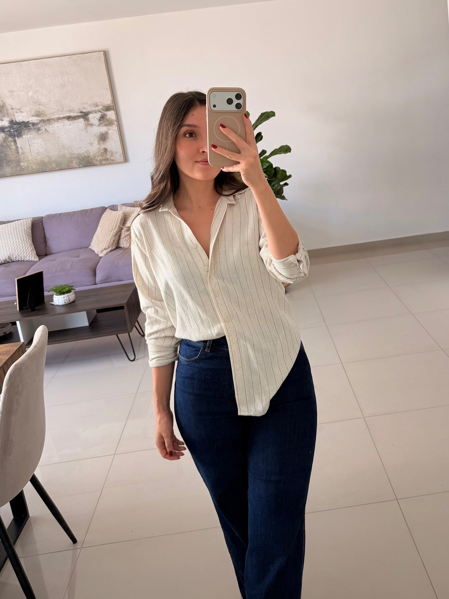CAMISERA AMALFI RAYAS BEIGE