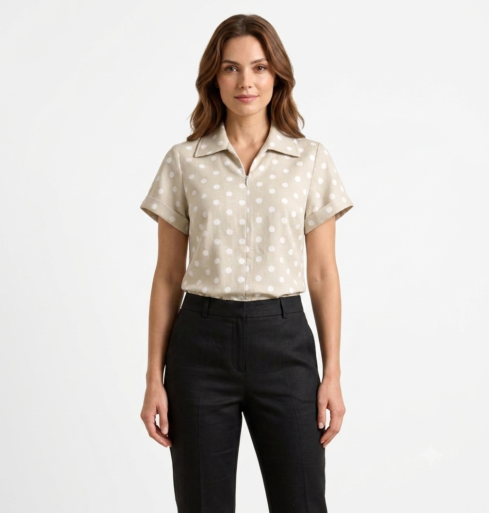 BLUSA JULIETA PUNTOS BEIGE BLANCO