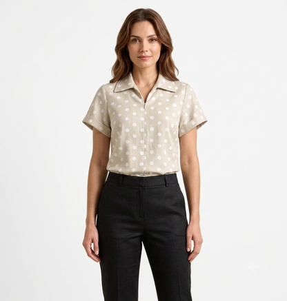 BLUSA JULIETA PUNTOS BEIGE BLANCO