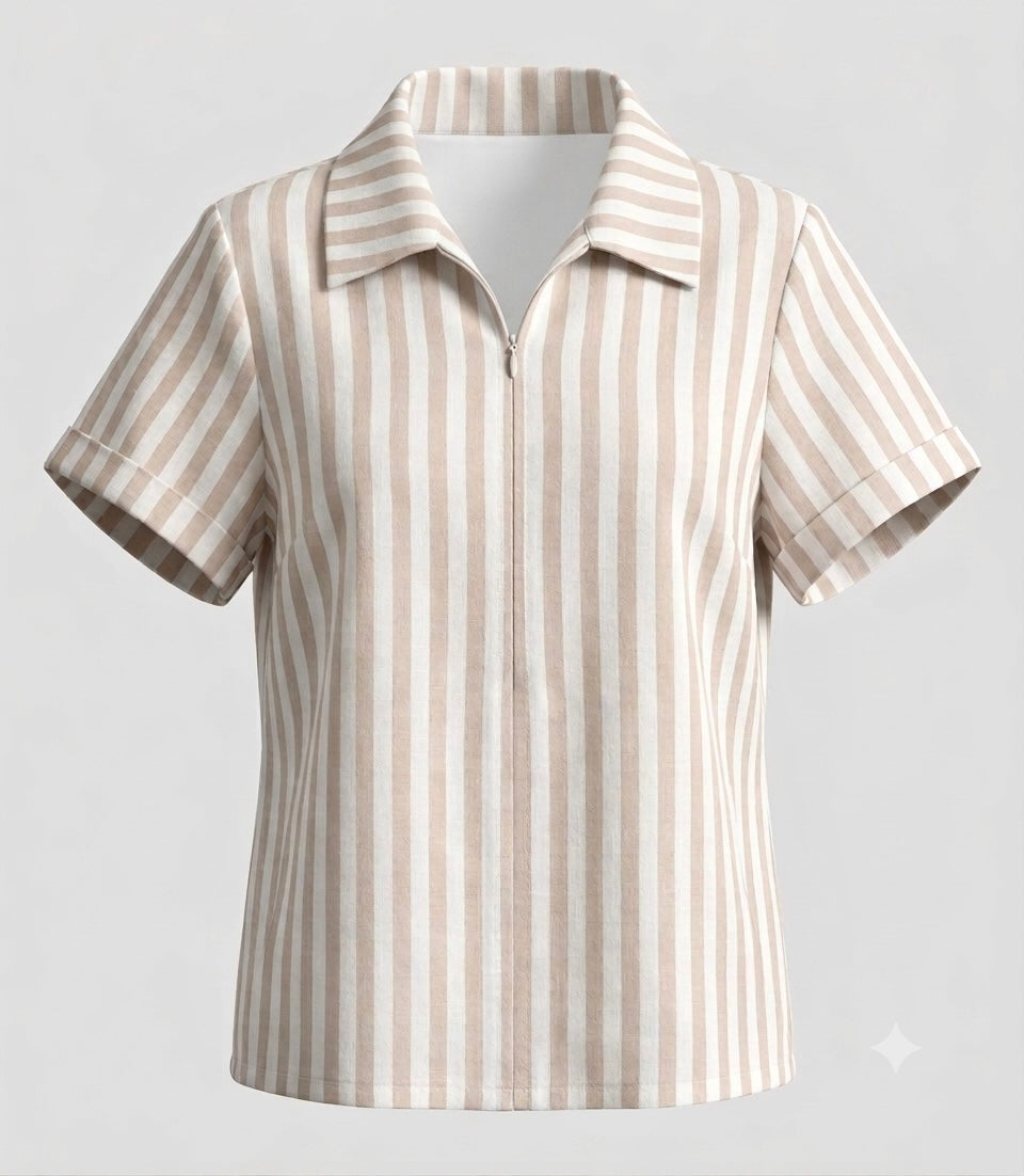 BLUSA JULIETA RAYAS BEIGE BLANCO