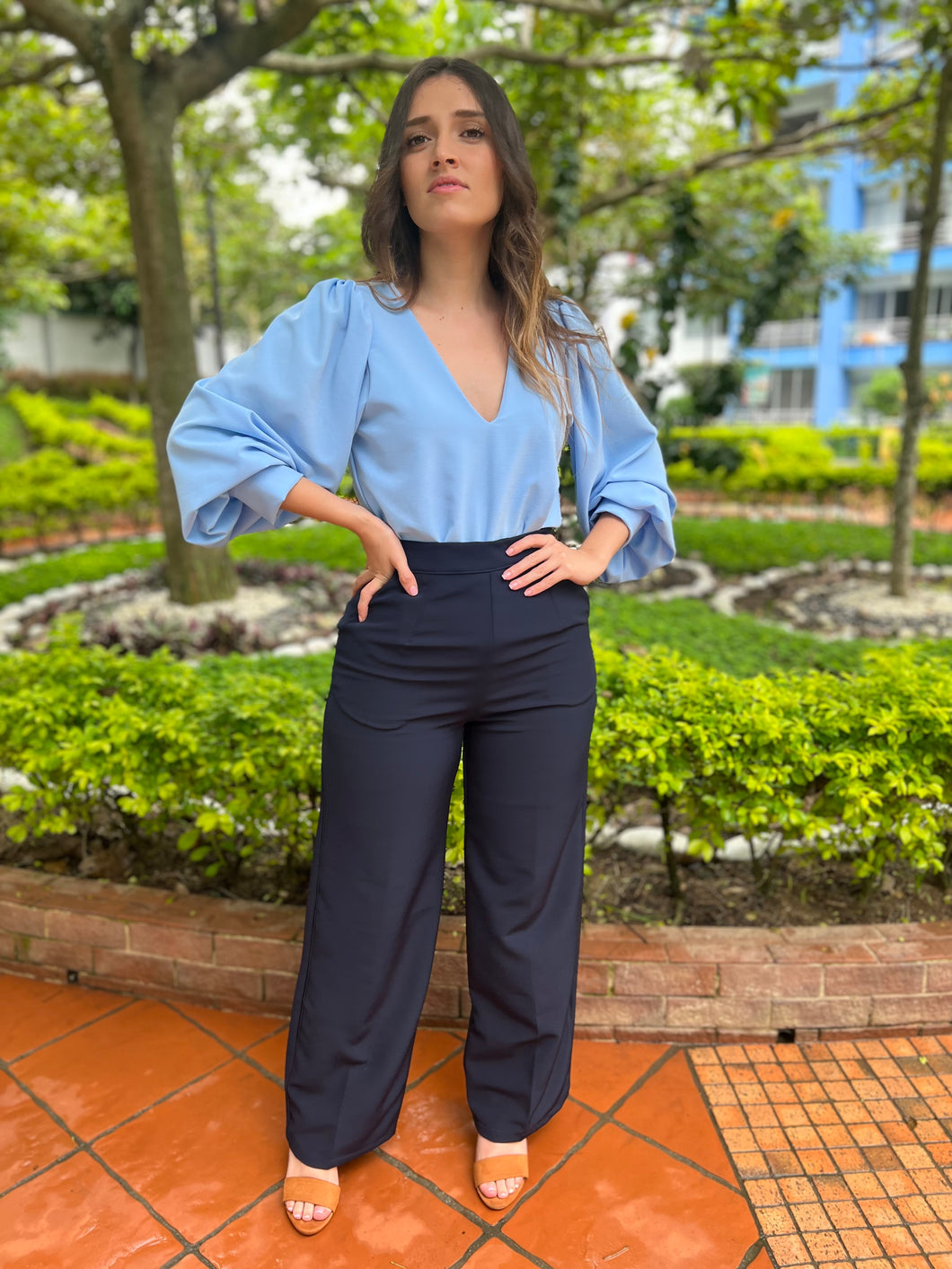 PANTALON PALAZZO AZUL