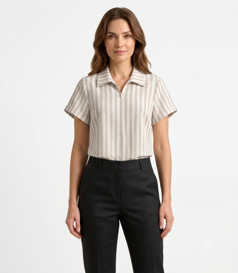 BLUSA JULIETA RAYAS BEIGE BLANCO