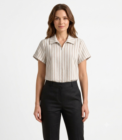BLUSA JULIETA RAYAS BEIGE BLANCO
