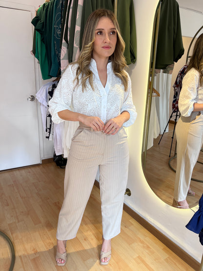 PANTALON VENECIA BEIGE RAYA TIZA