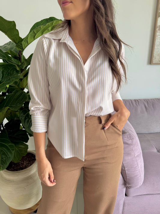 CAMISERA MOLY RAYAS BEIGE