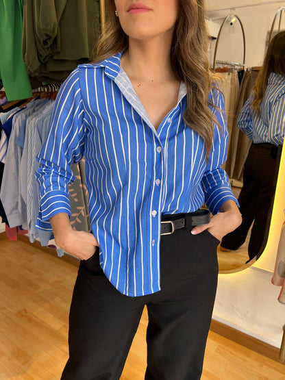 CAMISERA BELÉN LINO RAYAS AZUL HORTENCIA