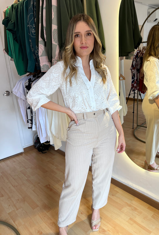 PANTALON VENECIA BEIGE RAYA TIZA