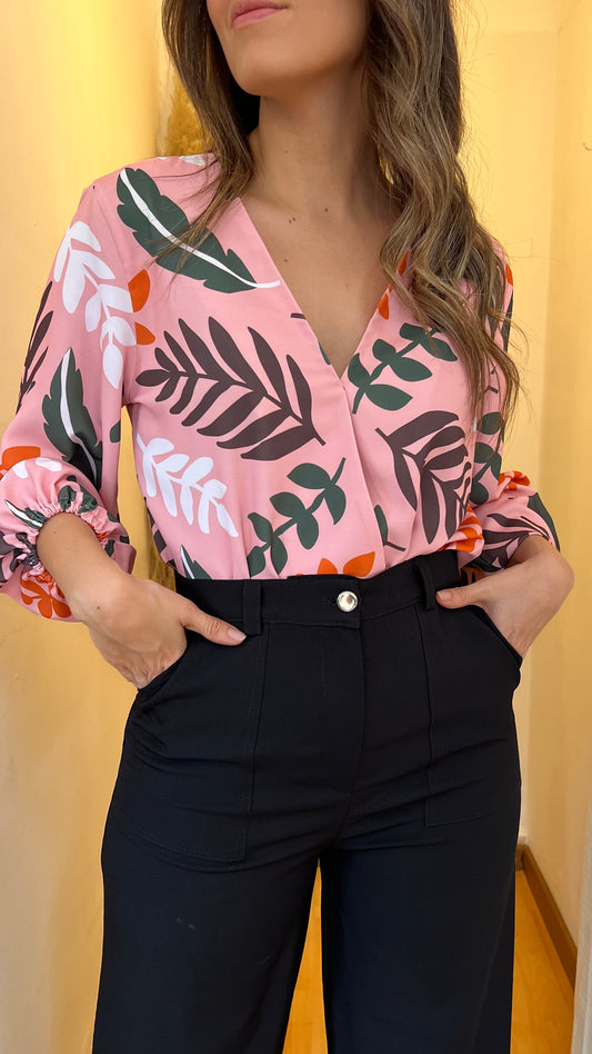 BLUSA CRUZADA ESTAMPADA ROSA