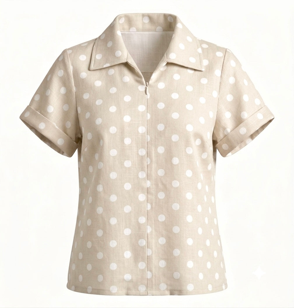 BLUSA JULIETA PUNTOS BEIGE BLANCO