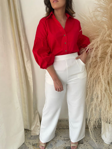 Jeans Outfit Remera Roja Pantalon Blanco Con Blusa Roja PANTALON
