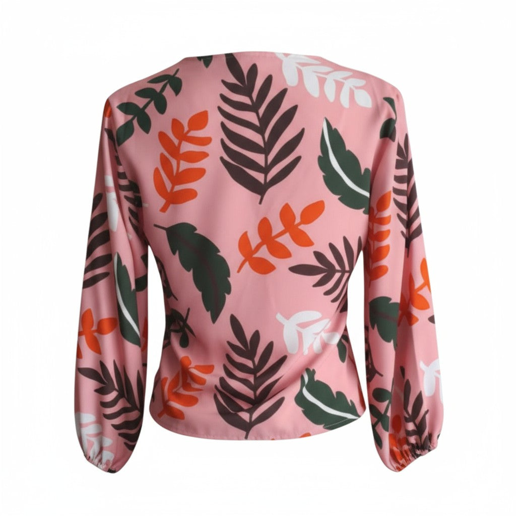 BLUSA CRUZADA ESTAMPADA ROSA